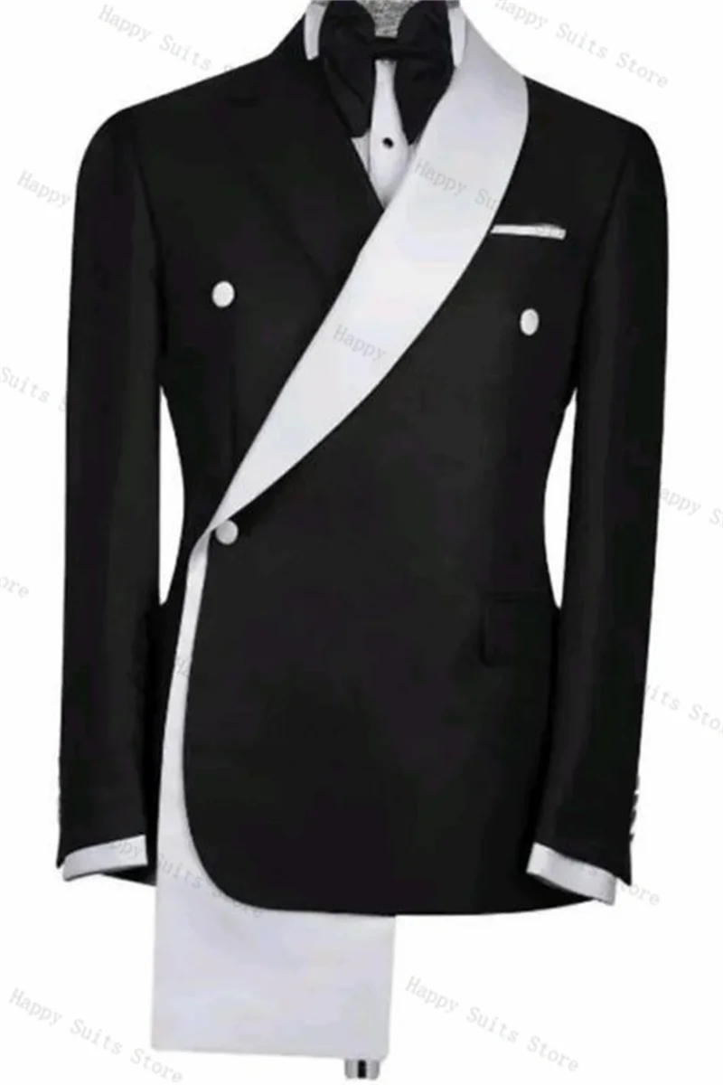 Black White Men Suit Set 2 Pieces Blazer+Pants Trousers Double Breasted Coat Wedding Tuxedo Formal Office Customized Jacket