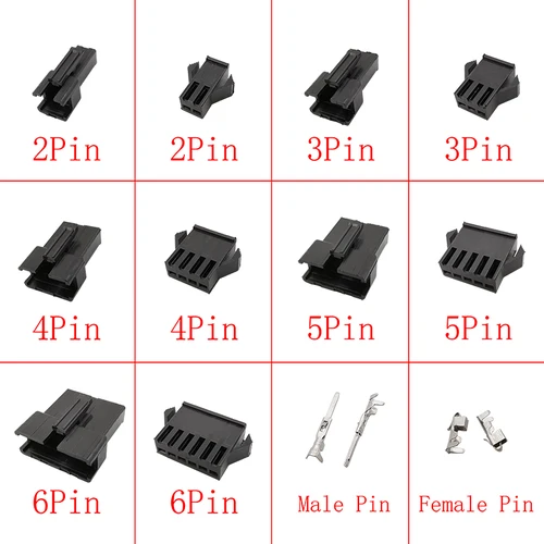 JST SM 플라스틱 쉘 수 플러그 암 소켓, 블랙 하우징 압착 핀 터미널 커넥터, 2.54mm 피치, 2P, 3, 4, 5/6 핀, 10 세트 