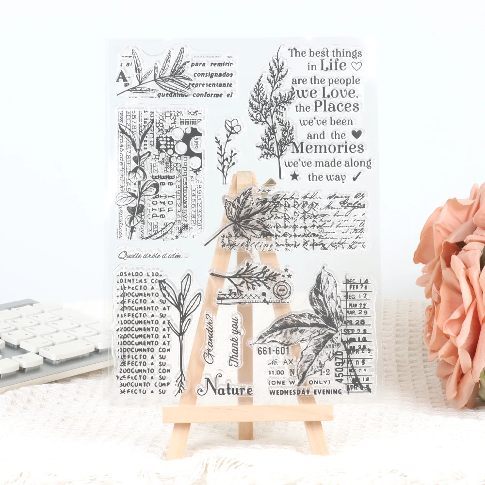 Leaf/Text Background Silicone Transparent Seal Stamps Decoration Scrapbooking Vintage Clear Stamp Planner Junk Journal Supplies