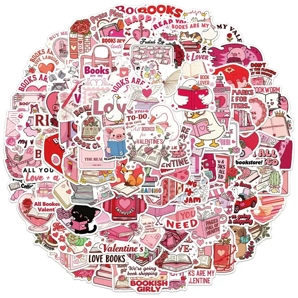 

10/50/100Pcs Vintage Pink Bookish Stickers Kindle Aesthetic Valentine's Day Decals Laptop Phone Diary Stationery Sticker Kid Toy