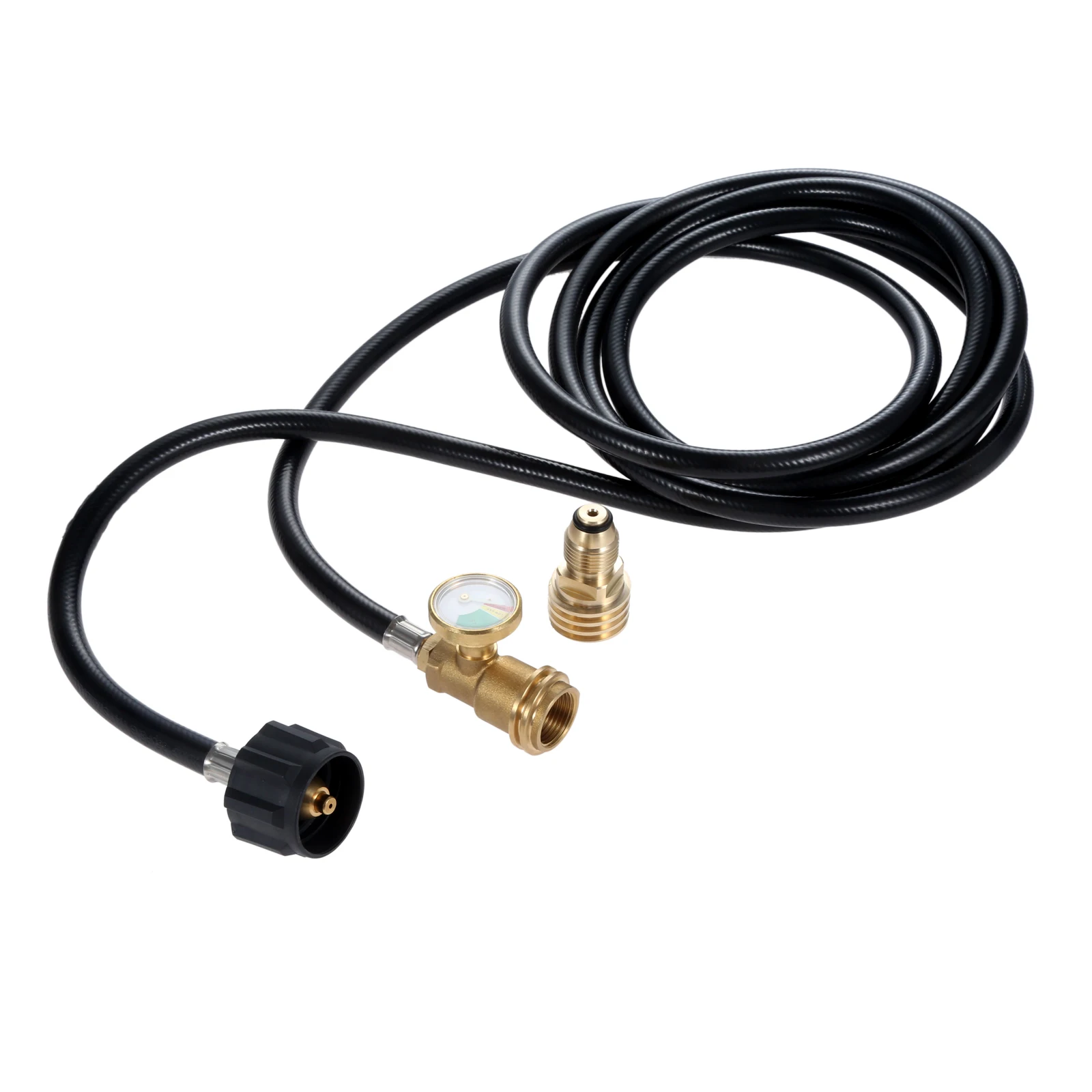 Manguera de propano de 12 pies con manómetro, incluye adaptador de tanque, convierte tanque POL LP de 5-100 lb a QCC1/POL para parrillas de gas, estufas y electrodomésticos de propano