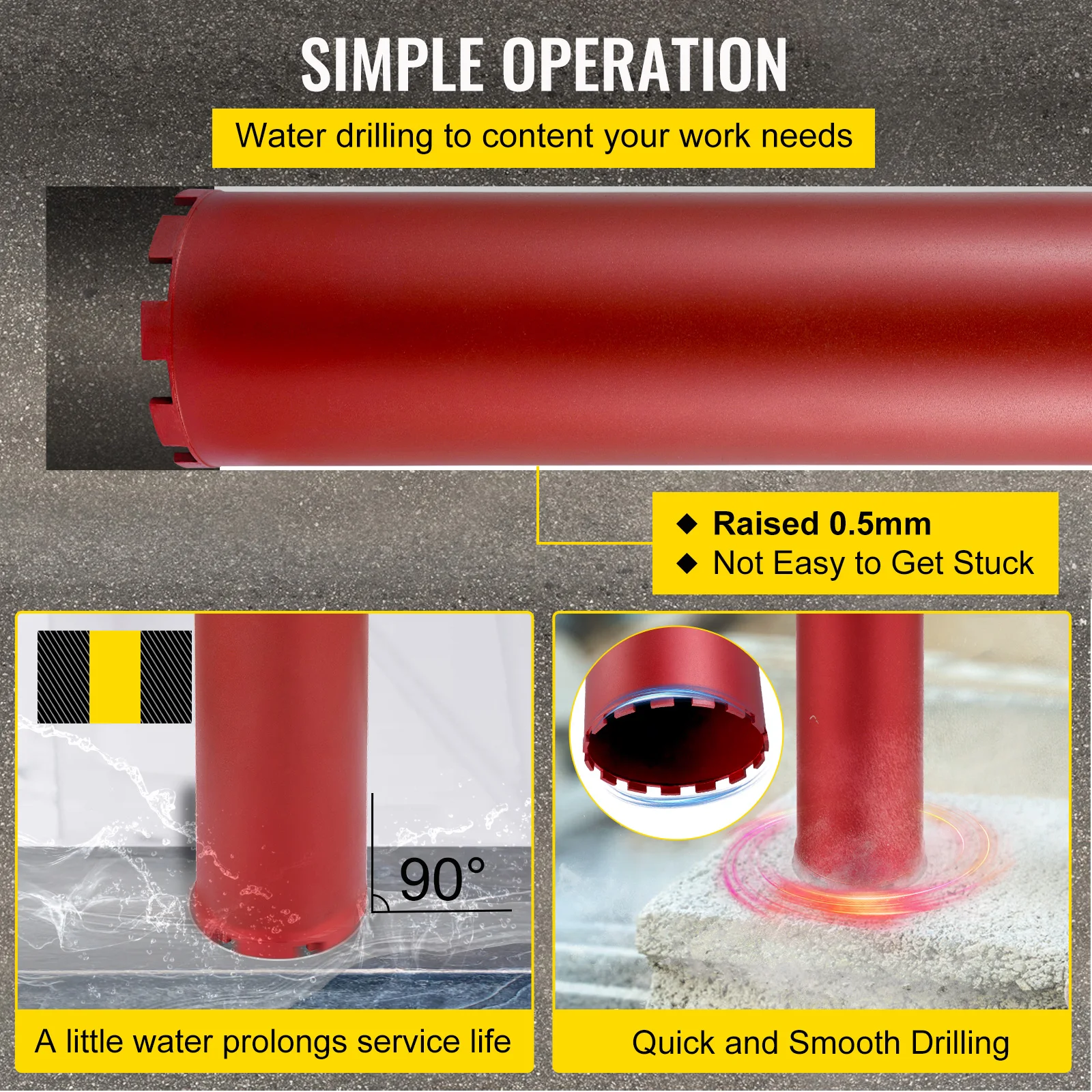 VEVOR Kim Cương Lõi 450Mm Chiều Dài 5/4in Đa Năng Ren Lỗ Cắt Cho Khoan Bê Tông Gạch Nề đá Cẩm Thạch W/Lưỡi Dao