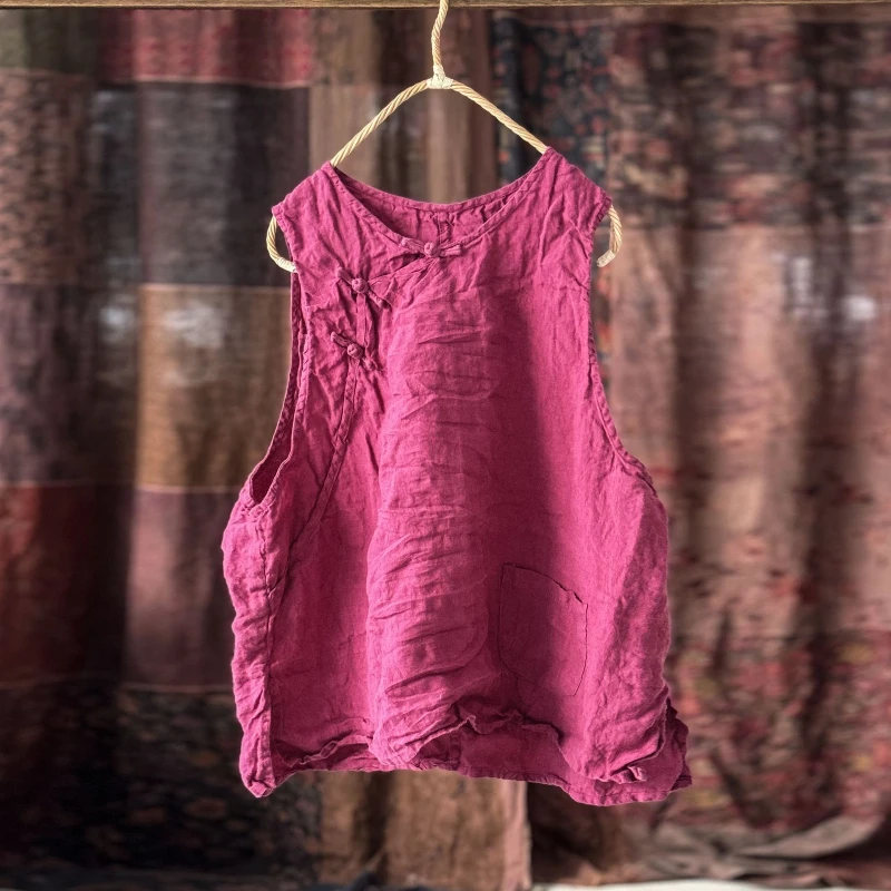 Women Vintage Washed Cotton Linen Vest Ladies Chinese Style Original Designal Top Female 2025 Spring Summer Waistcoat Best Match