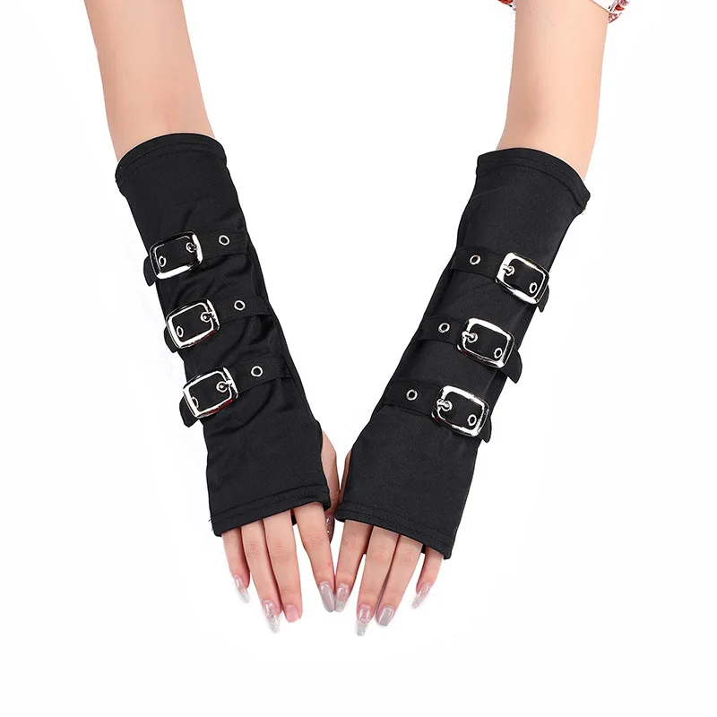 Japanese Wristband Mittens  Punk Style Party Black Milk Silk Gloves Medieval Cosplay Halloween Party Gloves