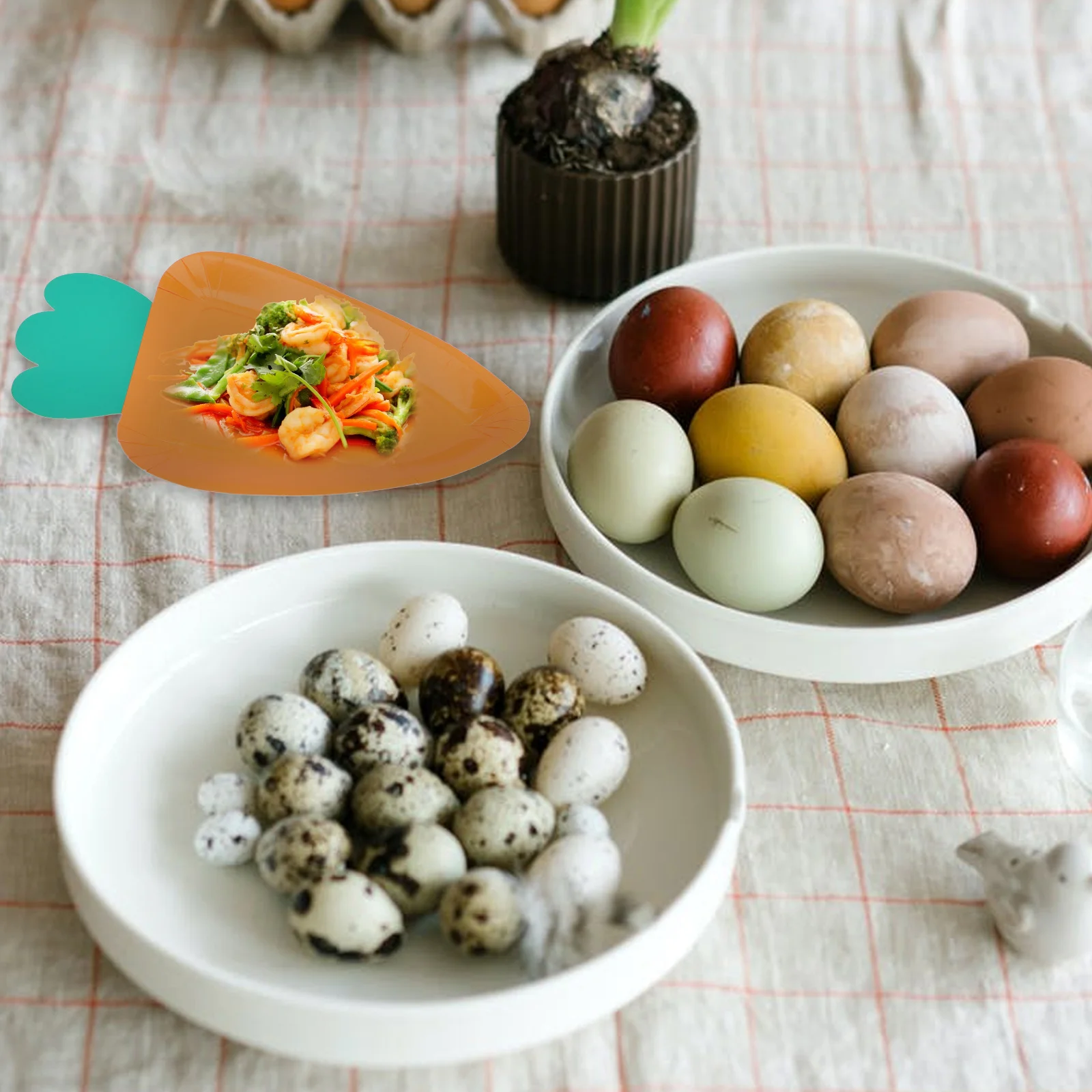 

12Pcs Carrot Theme Plates Easter Dinnerware Disposable Household Food Plates for Festive Gatherings and Parties
