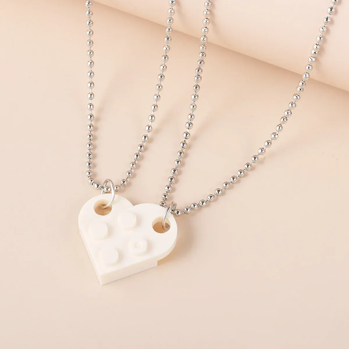 2Pcs Heart Brick Couples Love Necklace for Lovers Women Men Lego Elements Friends Necklaces Valentines Gift Jewelry