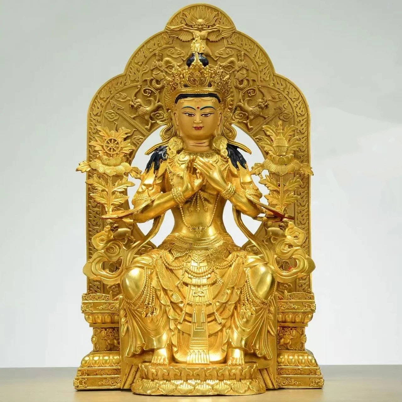 

Maitreya Buddha Statue Buddhist Item,Backlight Brass Exquisite Nepal Tantric Altars Home Decorative Guanyin Bodhisattva Statue