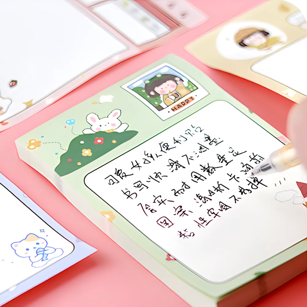 Cute Girls Sticky Notes Funny Kawaii Grid Blank Memo Pad Post Notepad Kid Stationery Daily Planner Index Shopping Check List Tab