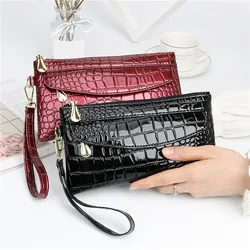 Women Long Wallets Leather Ladies Double Zipper Wallet Clutch Bag Design Red Purse Bag Crocodile Purses