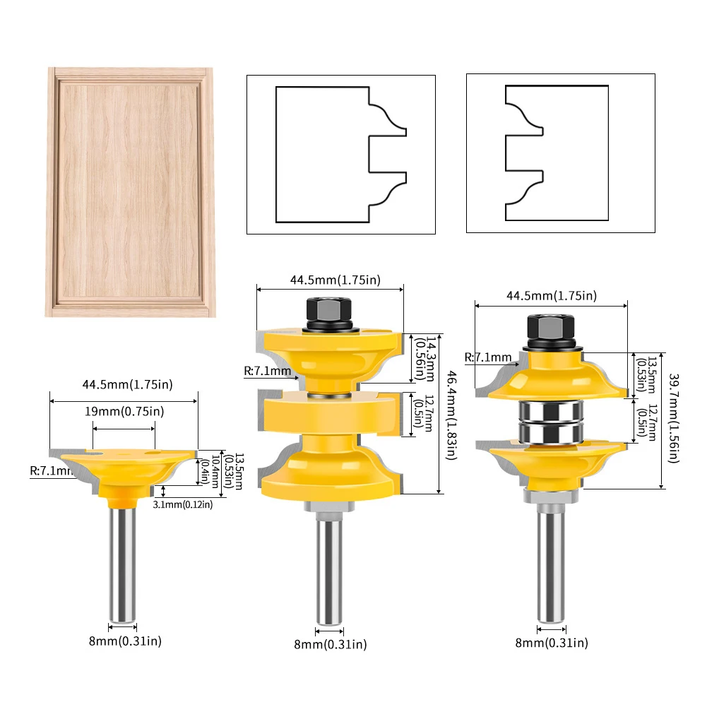 Milling Cutter Router Bit Set Interior Mortise Door Milling Cutter 8mm 12mm 1/2in Handle For Engraving And Milling Machines