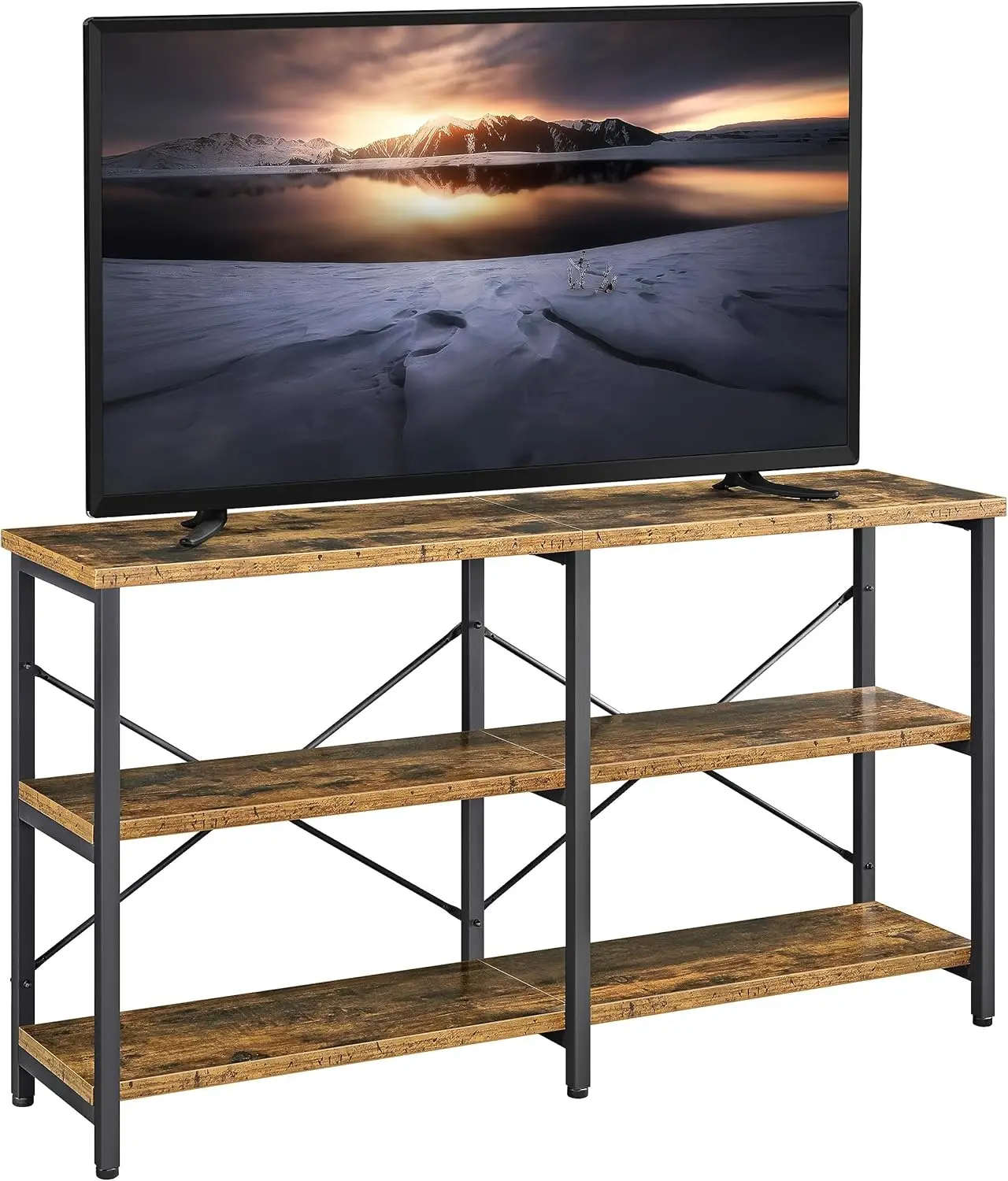 TV Stand for TV up to 65 Inch, 55 Inch Media Console Table w/ 3-Tier Storage Shelves for Living Room w/Metal Frame, Rustic Brown