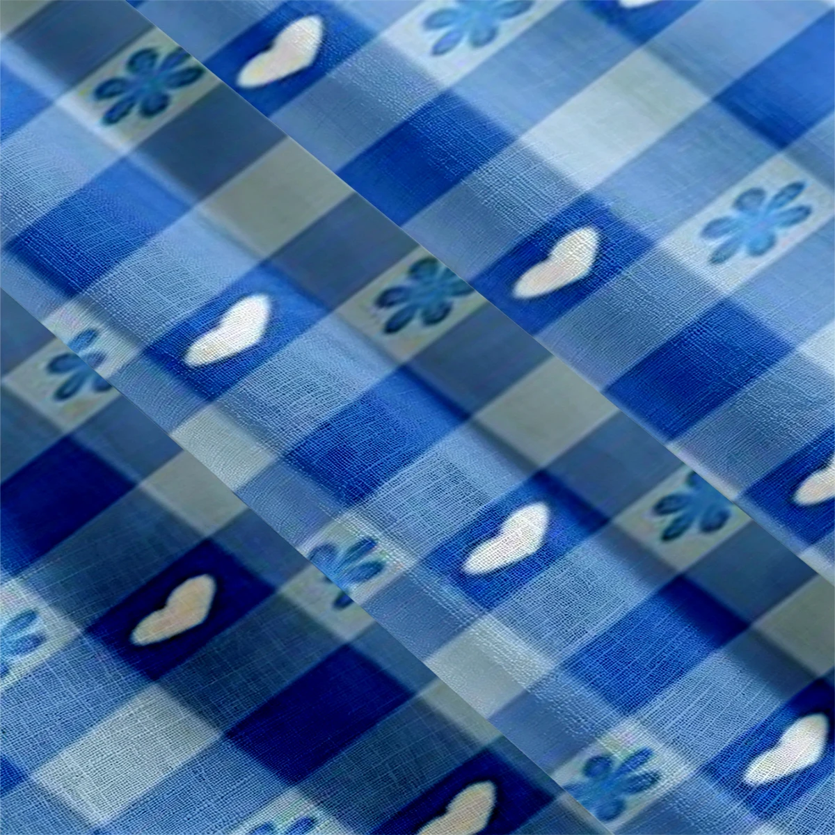 1PC Gingham Tassel Sheer Curtain, Blue Gingham Heart, Digital Print, Linen Polyester, Bedroom Living Room, Kitchen, Dining Room