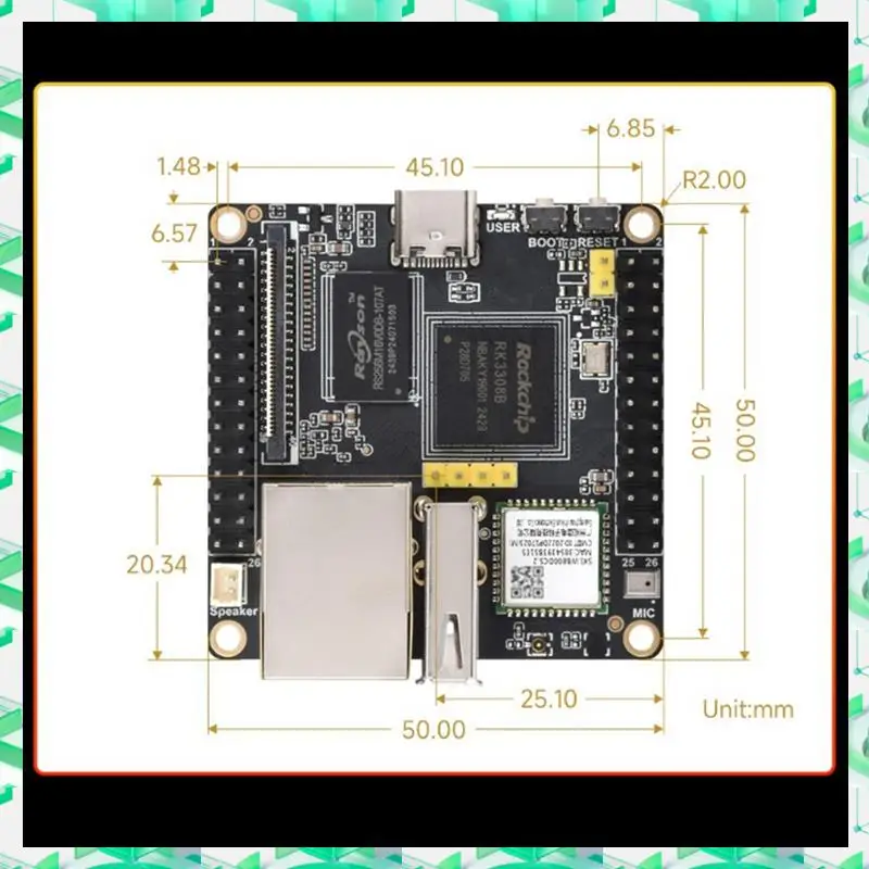 

3C Electron для Luckfox Nova, макетная плата RK3308B с модулем WIFI, встроенный EMMC-8GB 512 МБ DDR3, кодек, аудиодекодер, VAD Modu