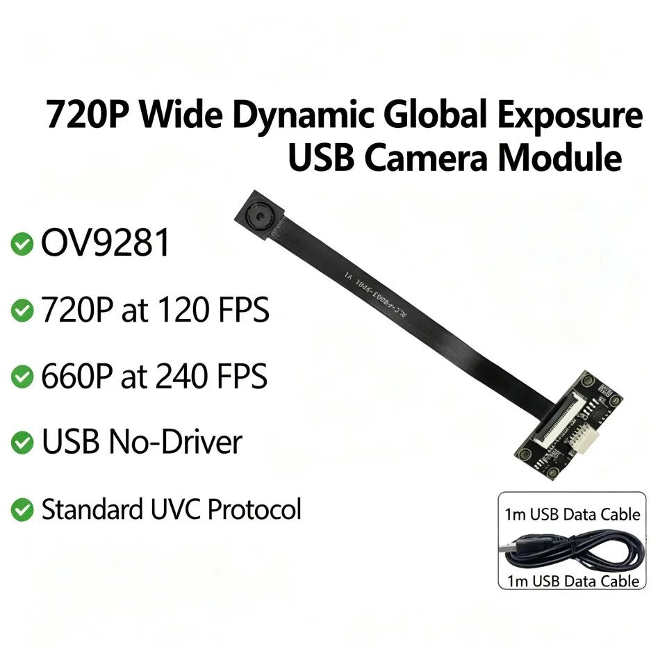 OV9281 Global Shutter Camera Module 720P 120/240FPS Monochrome USB UVC Driver Free Webcam for Industrial Detection Motion