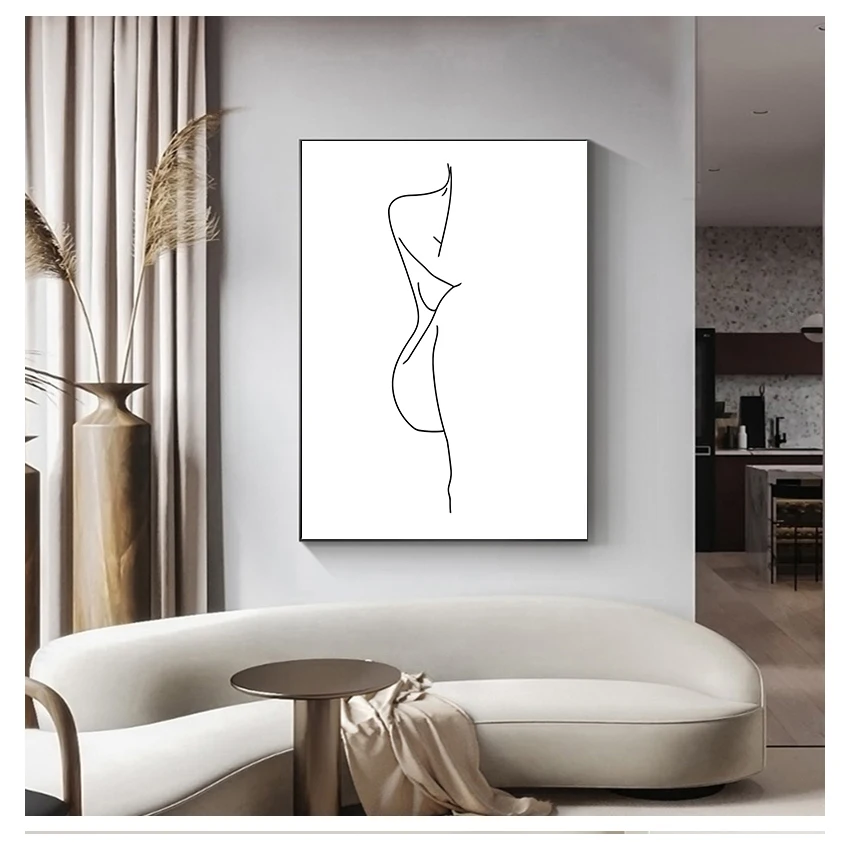 Art Canvas Painting Black White Picture Minimalist Poster Woman Figure Prints Home Wall Decor Nude Female Body Line Drawing