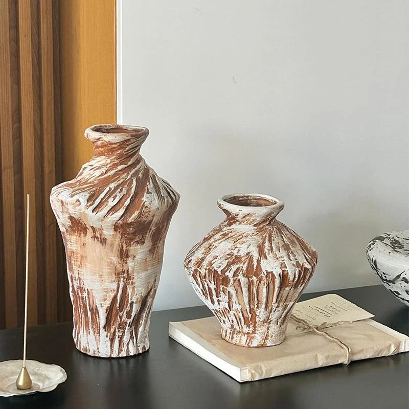 

Retro Ceramic Material Table Vase Light Luxury Hotel Home Living Room Decoration Handwork Art Photography Prop Dried Flower Vase
