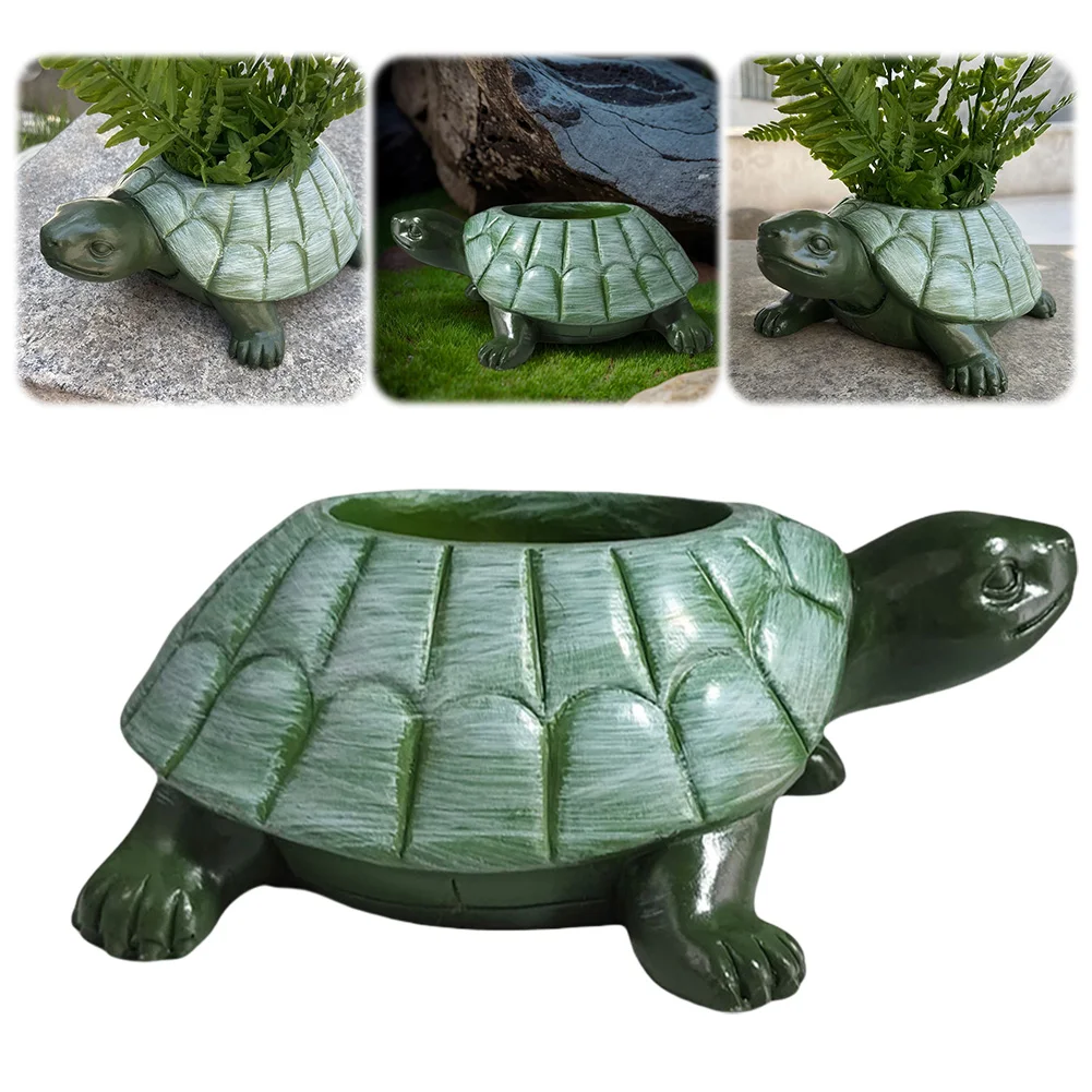 

Turtle Planter Pot Resin Decorative Animal Planter Creative Rustic Turtle Planter Statue for Cabinet Backyard