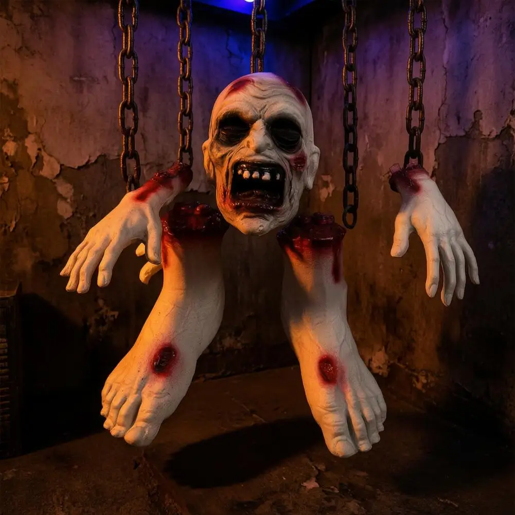 Secret Room Escape Decor 5 Pcs Halloween Body Parts Set Realistic Severed Zombie Hands Feet Broken Head Prop for Haunted House