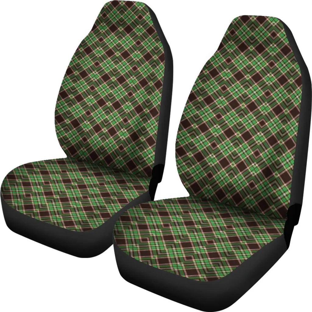 Tartan Scottish Brown Green Plaid Seat Cover Car Seat Covers Set 2 Pc, Car Accessories Car Mats