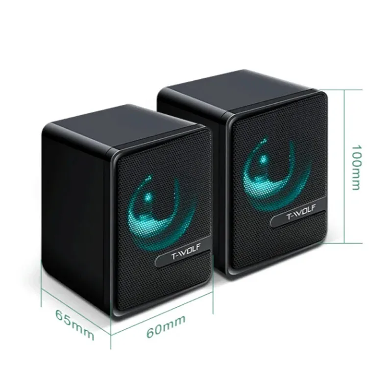 مكبرات صوت USB مضيئة، تصميم فريد من نوعه، عرض ضوء نابض بالحياة، صوت ستيريو معزز لسطح المكتب الصغير