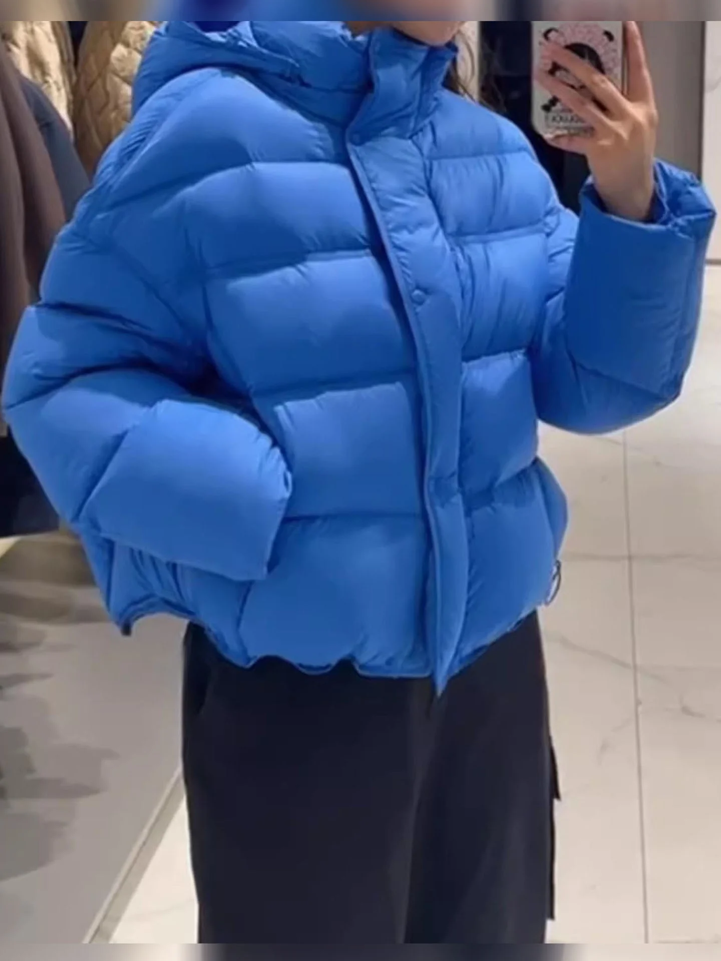 Blue ort Padded Hooded Women's Jaet Winter Warm Thiened Bread Sle Coat Du down Filling High Waist Long Sve Zipper