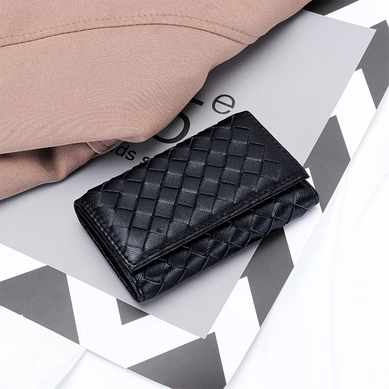 Luxury Genuine Leather Woven Key Wallets Men Car Key Holder Sheepskin Knitting Keys Organizer Women Smart Housekeeper Coin Purse