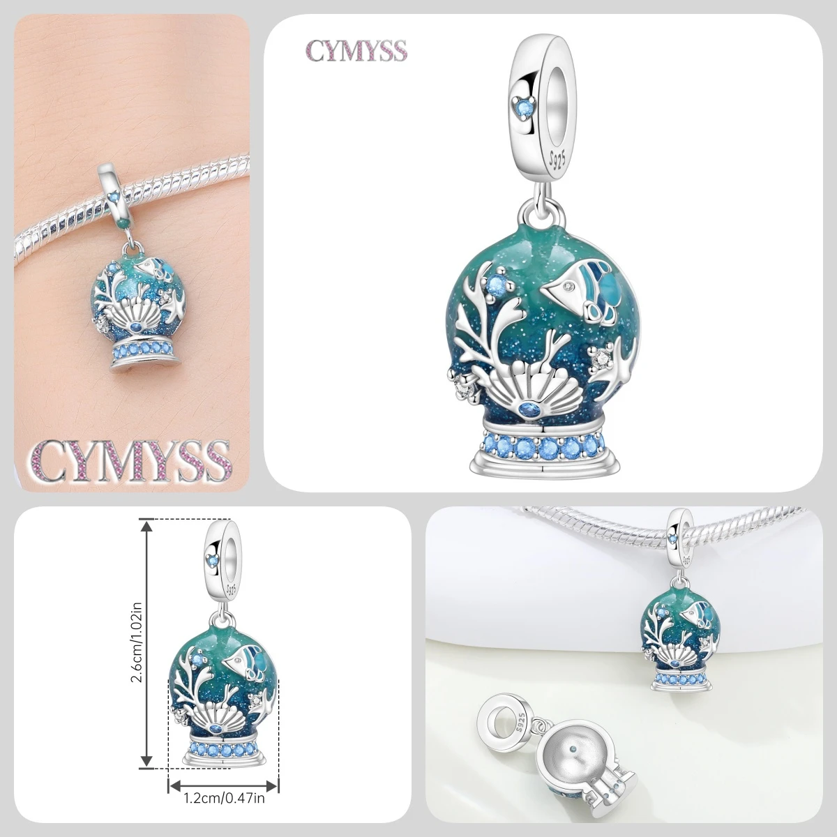 Blauer Charm, 925er Sterlingsilber, Ozeanperlen, Betta-Fisch-Anhänger, Geburtstagsfeier, Geschenk für Frauen, Armband, Halskette, DIY-Perlen, Schmuck – Detail 28