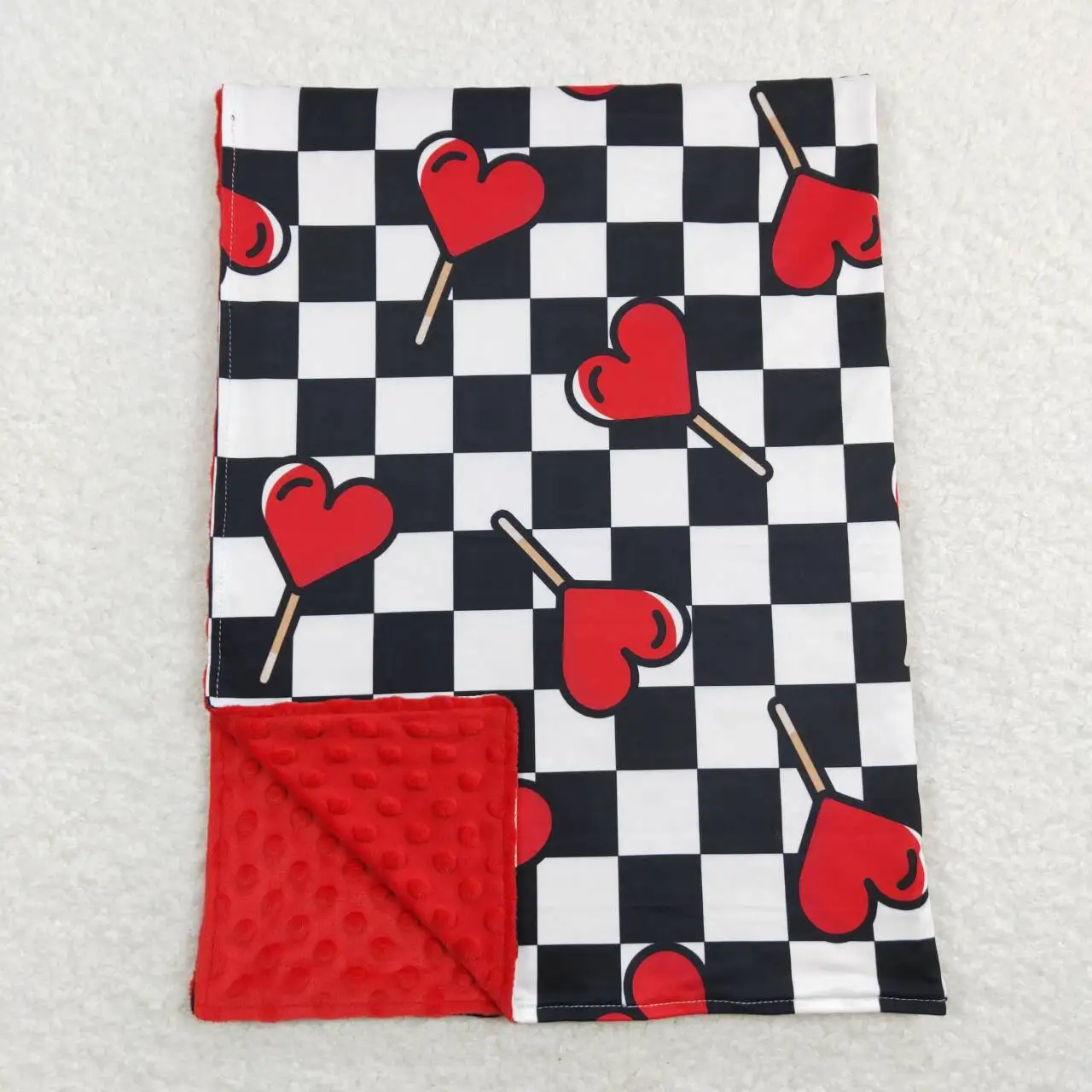 Wholesale hot sale western boutique classic boys and girls newborn red love lollipop black and white plaid red baby blanket