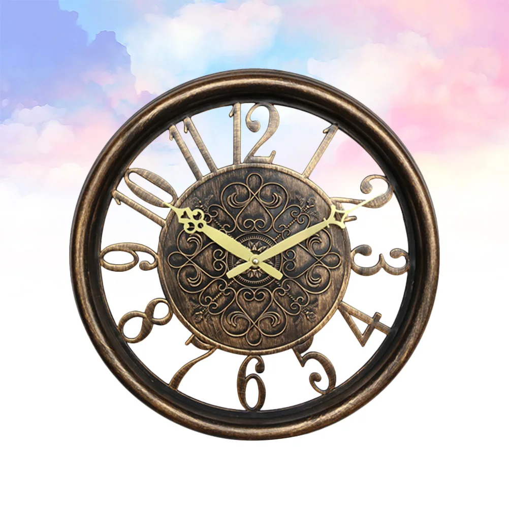 

1PC Wall Clock European Style Hollow Hanging Clock for Living Room Office Bar Home Decor No (Yellow)