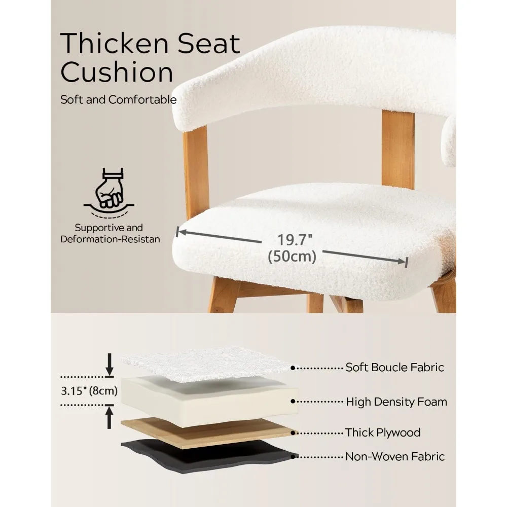 طقم كراسي طعام منجدة حديثة لمنتصف القرن مكون من قطعتين بأذرع وأرجل خشبية، مثالية للمطبخ ومنطقة الطعام