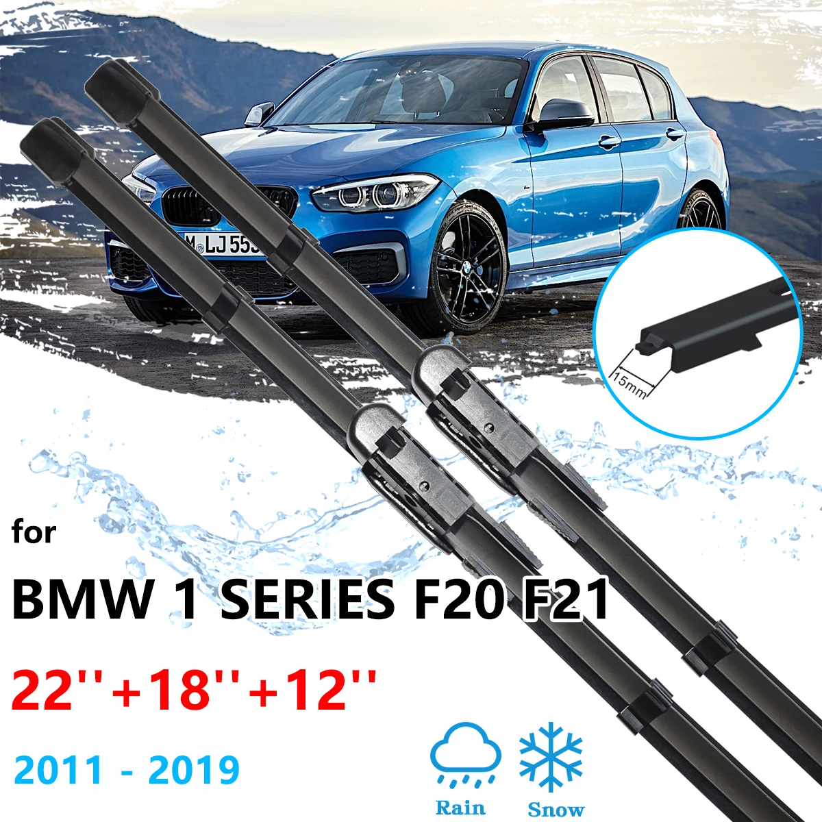 For BMW 1 Series F20 F21 2011~2019 Front Rear Wiper Blades Rubber Window Windshield Windscreen Brushes Cleaning Car Accessories