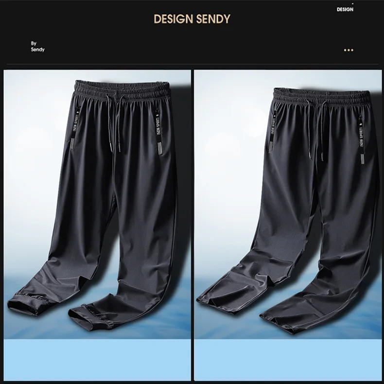 Ice Silk Pants Men Summer Thin Style Sports Quick Dried Straight Leg Draping Wide Leg Pants Casual Trousers Plus Size 6XL7XL 8XL