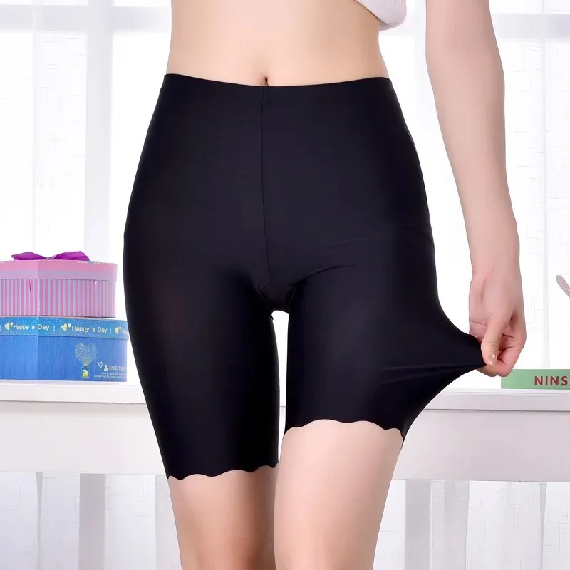 Plus Size Women Shorts Summer Seamless Ice Silk Boxer Shorts Female High Waist Elastic Safety Shorts Underwear Women Panties