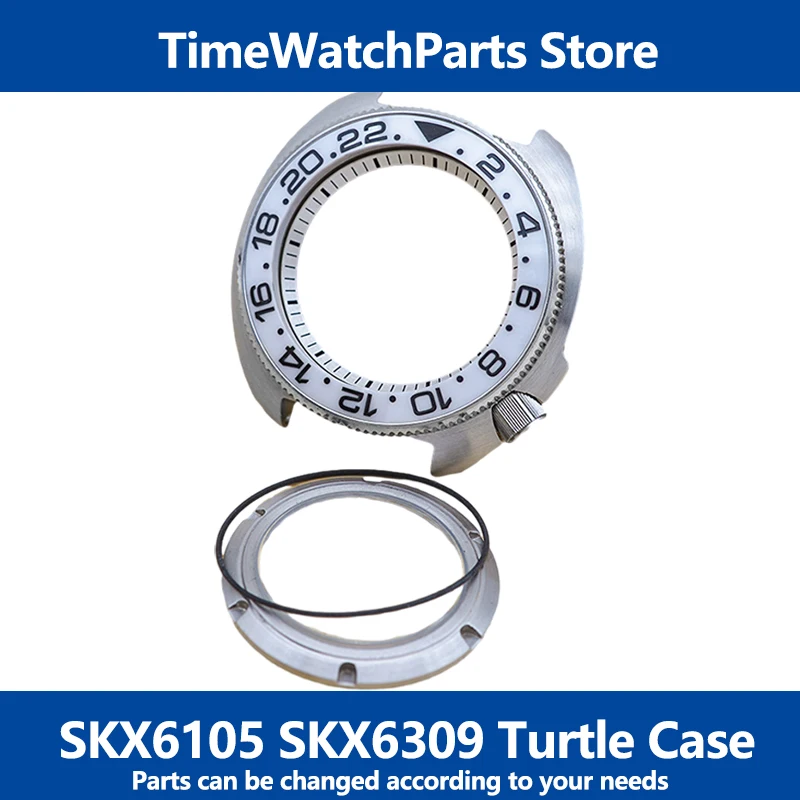 Watch Mod Turtle Silver Case Stainless Steel SKX6105 SKX6309 Watch Cases Crown 4.1 Oclock Sapphire Crystal Men Watch Parts