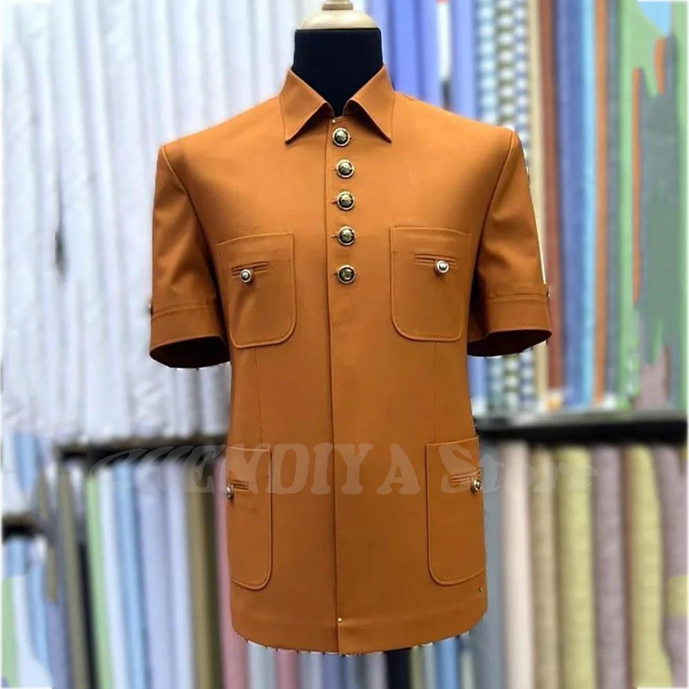 

Шикарные мужские костюмы с лацканами-стойкой, куртка с несколькими карманами, однобортный мужской пиджак, цельный модный повседневный пиджак с короткими рукавами