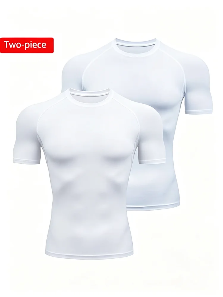 2 Pack Men Compression Sleeve T Shirts Quick Dry Stretch Athletic Workout Tops Gym Running Cycling Sports Layer Undershirts