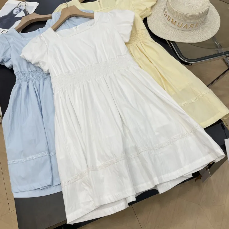 Vestido Tubo Recto Entallado, Color Puro, Cuello Cuad, Cintura Elástica, Manga Corta, Falda Midi, Estilo Simple, Vestido ...