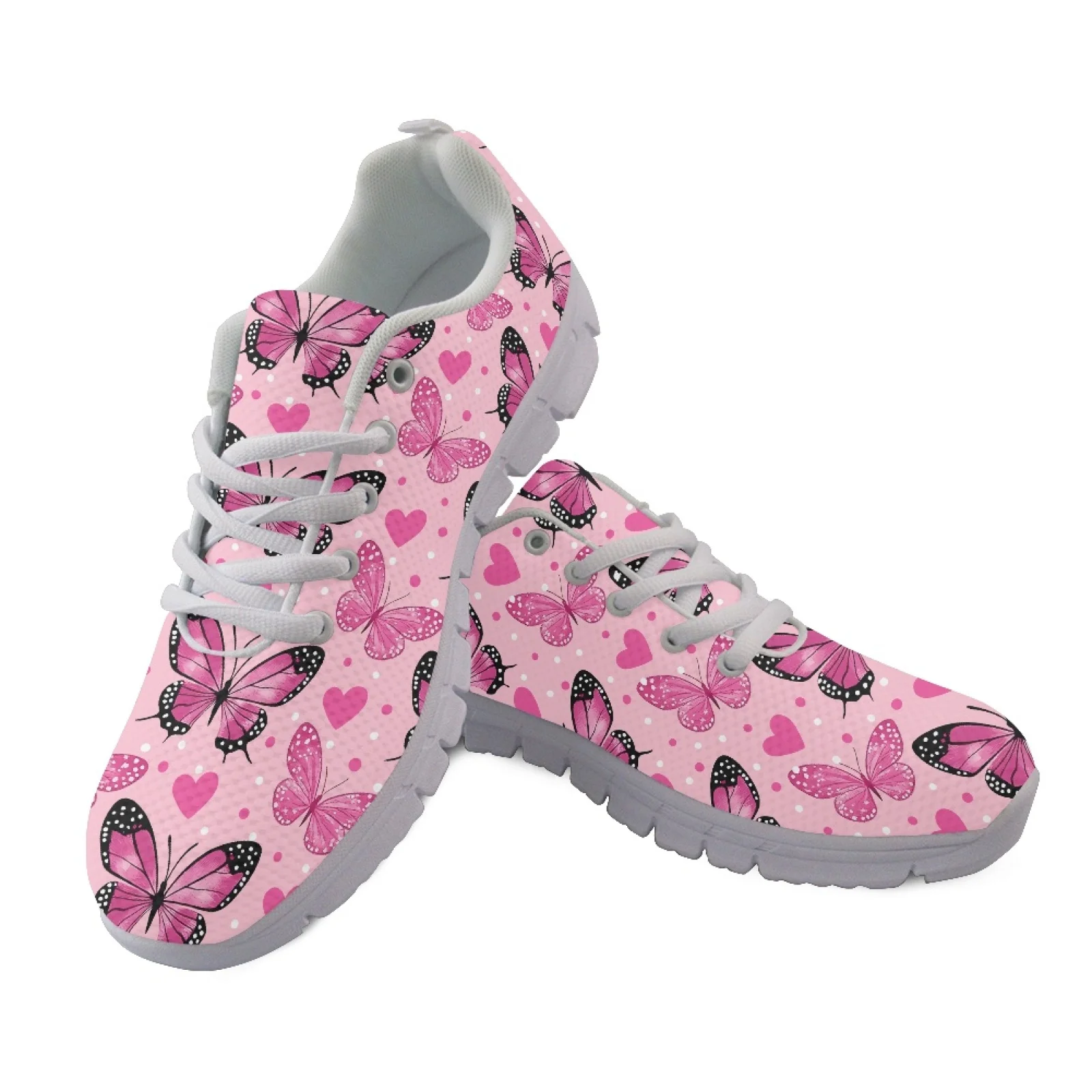 Coloranimal Lace Up Breathable Tennis Shoes for Women Women Running Shoes for Travel Pink Heart Butterfly