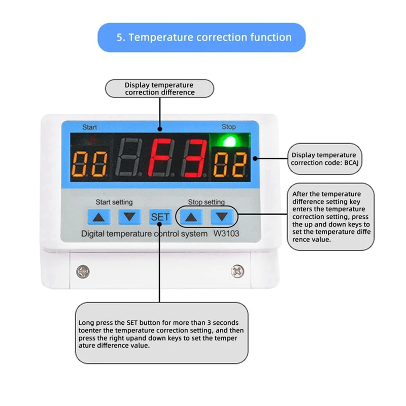 Termostato Digital W3103, controlador de temperatura 30A, CA 220V Max, cc 12V, 24V, 5000W, 1 piezas