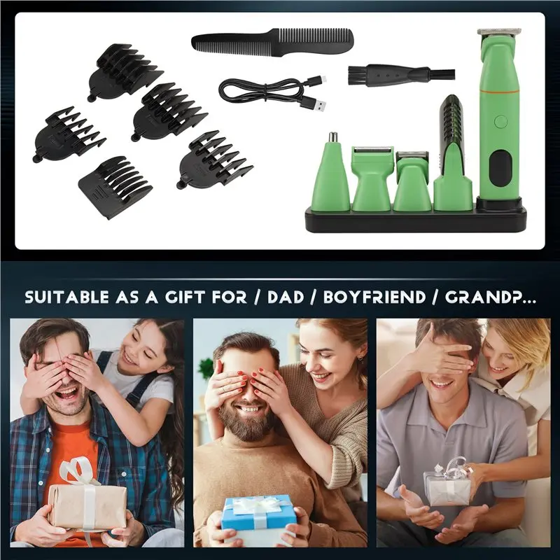 A02V-For Men' S 5-In-1 Hair Clipper Set Full Body Washable Beard Trimmer Electric Shaver Nose Hair Remover For Men