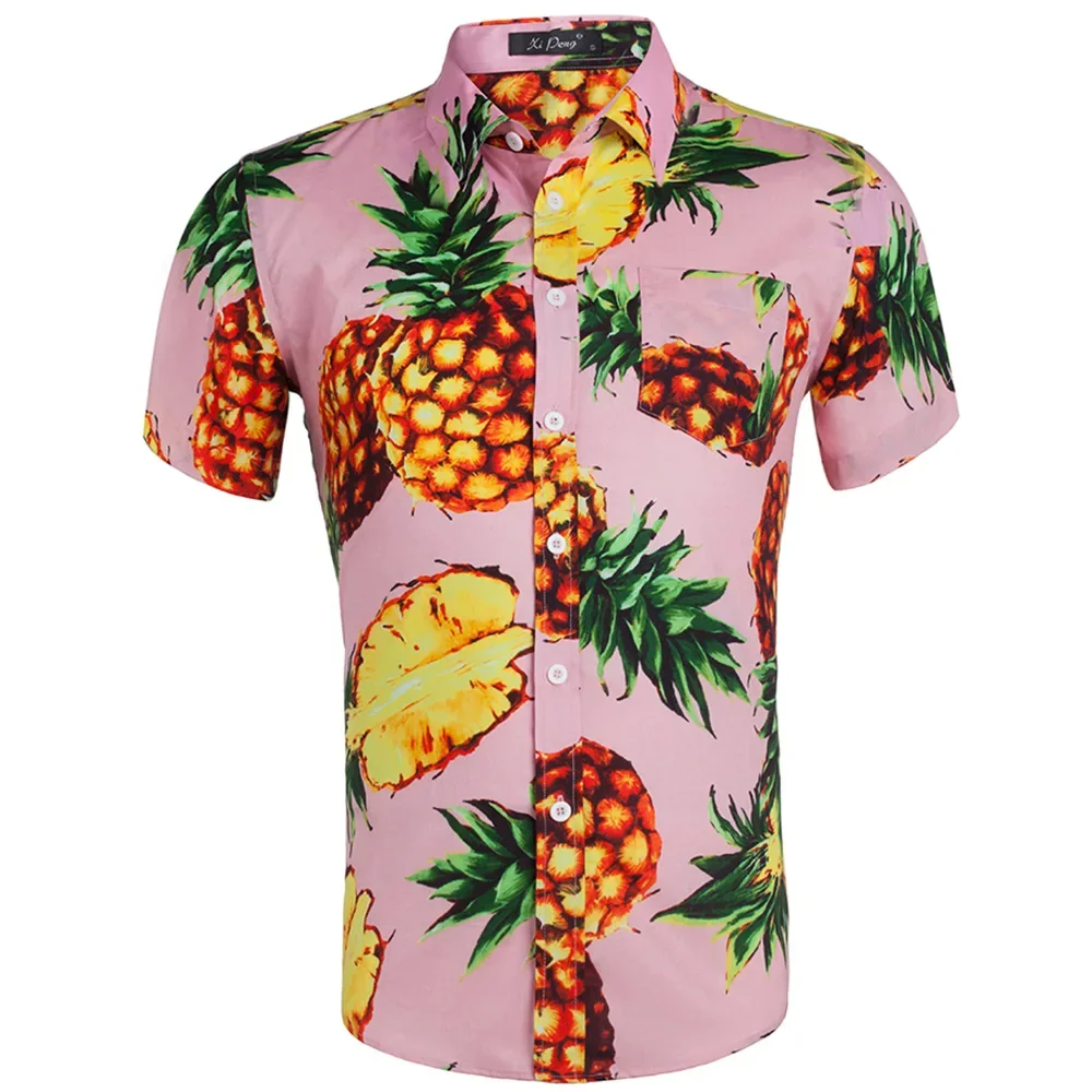 Boys Summer Short Sleeve Cotton Poplin Fabric Floral Printed Shirt Casual Button Up US Size Hawaiian Shirt Pineapple Shirt Top