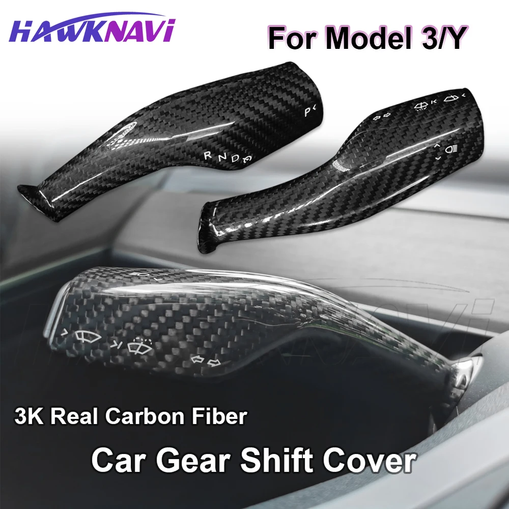 Real Carbon Fiber Gear Shift Cover for Tesla Model 3 Model Y Wiper Column Knob Protective Cover Interior Accessories