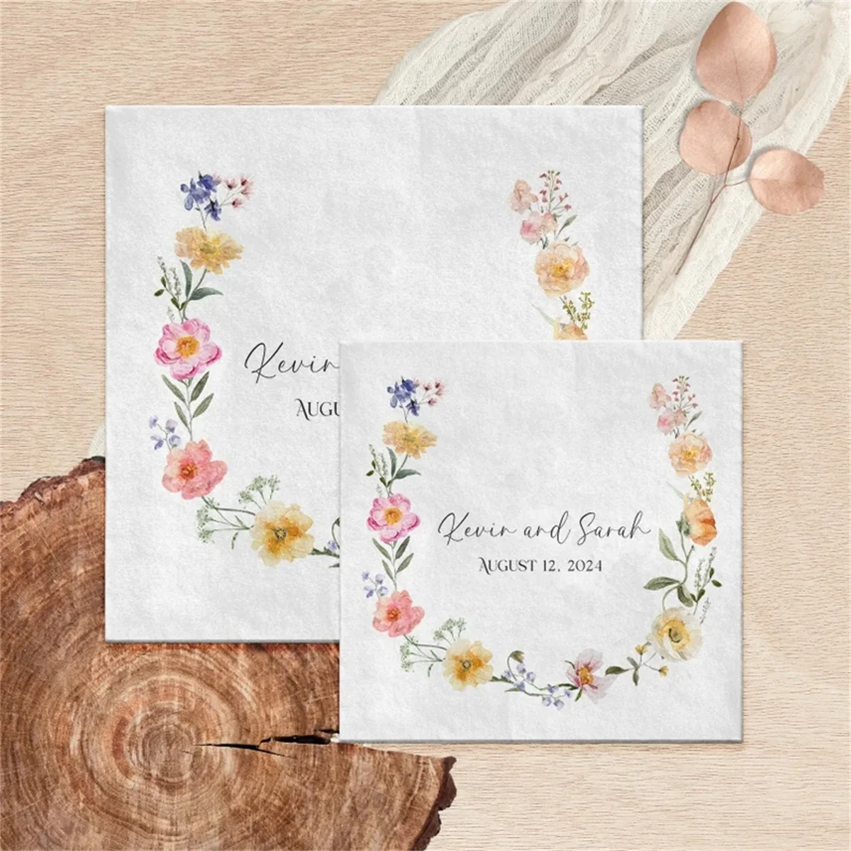 50 PCS CUSTOM Engagement Party Wildflower Napkins | Personalized Floral Anniversary Party Napkin | Bright Wildflower Cocktail Na