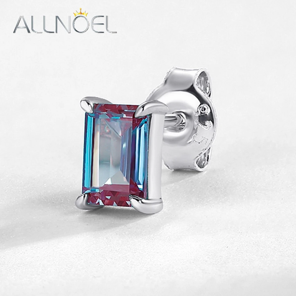 ALLNOEL Square 1.35ct Lab Alexandrite 925 Silver Stud Earrings for Woman Color June Changing Birthstone Birthday Gift Wholesale