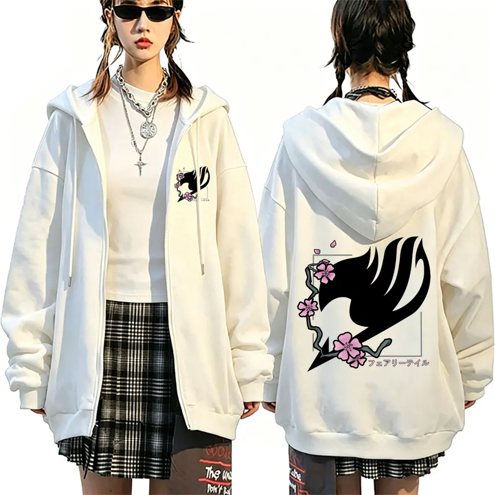 Heißer Anime Fairy Tail Natsu Dragneel Kirschblüten Logo Grafik Reißverschluss-Hoodie für Männer und Frauen Manga Übergroße Zip-Up-Jacke Sweatshirt – Detail 2