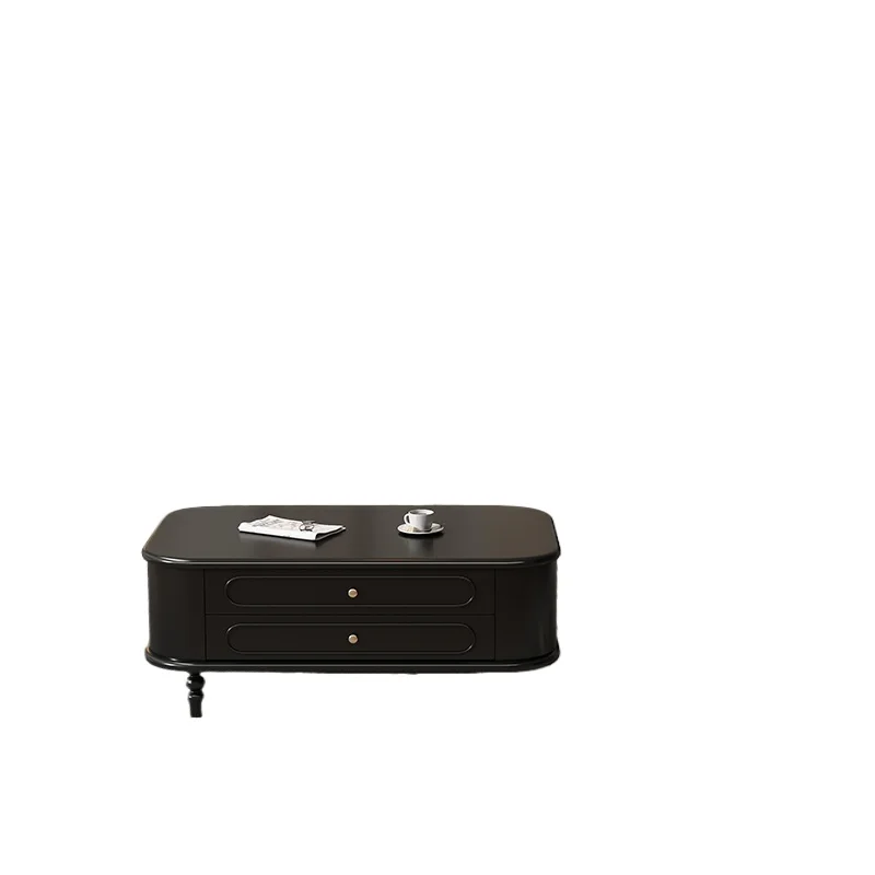 

French retro pure solid wood TV cabinet, pure black American living room coffee table TV cabinet combination