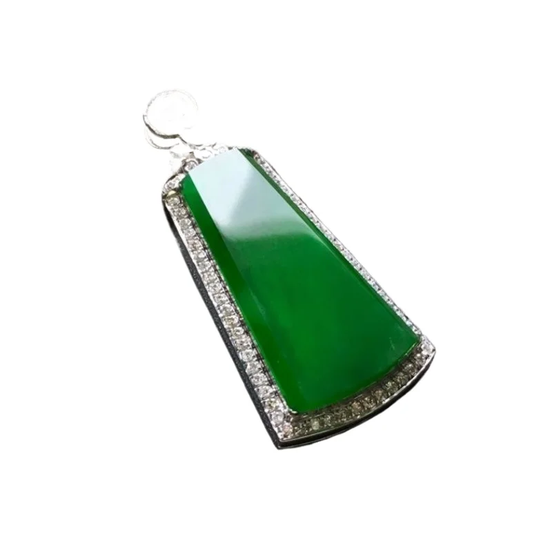 

Ice Spicy Green Emperor Green Ping An Pendant Sterling Silver Inlay