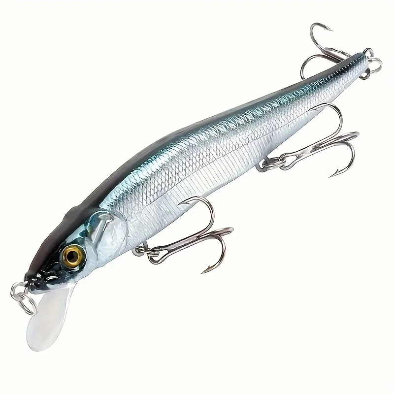 1 unidade de Isca Artificial de Plástico de 4,52 polegadas/0,49 onças, Isca Rígida Tipo Minnow com 3 Anzóis Triplos, Isca Artificial para Lúcio e Carpa