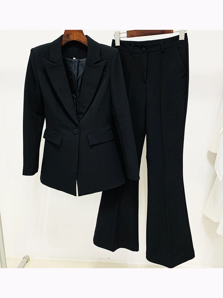 Tuta firmata da pista 2024 più nuova di alta qualità Set tuta da donna con bottoni singoli Blazer Flare Pants Suit