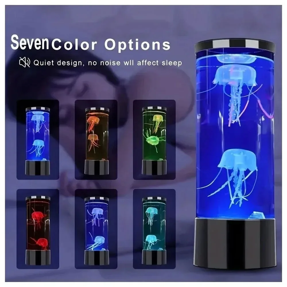 Simulated Jellyfish Cylindrical Quiet Light Home Bedroom Decoration Led Colorful Aquarium Night Lights Birthday Gift image 3